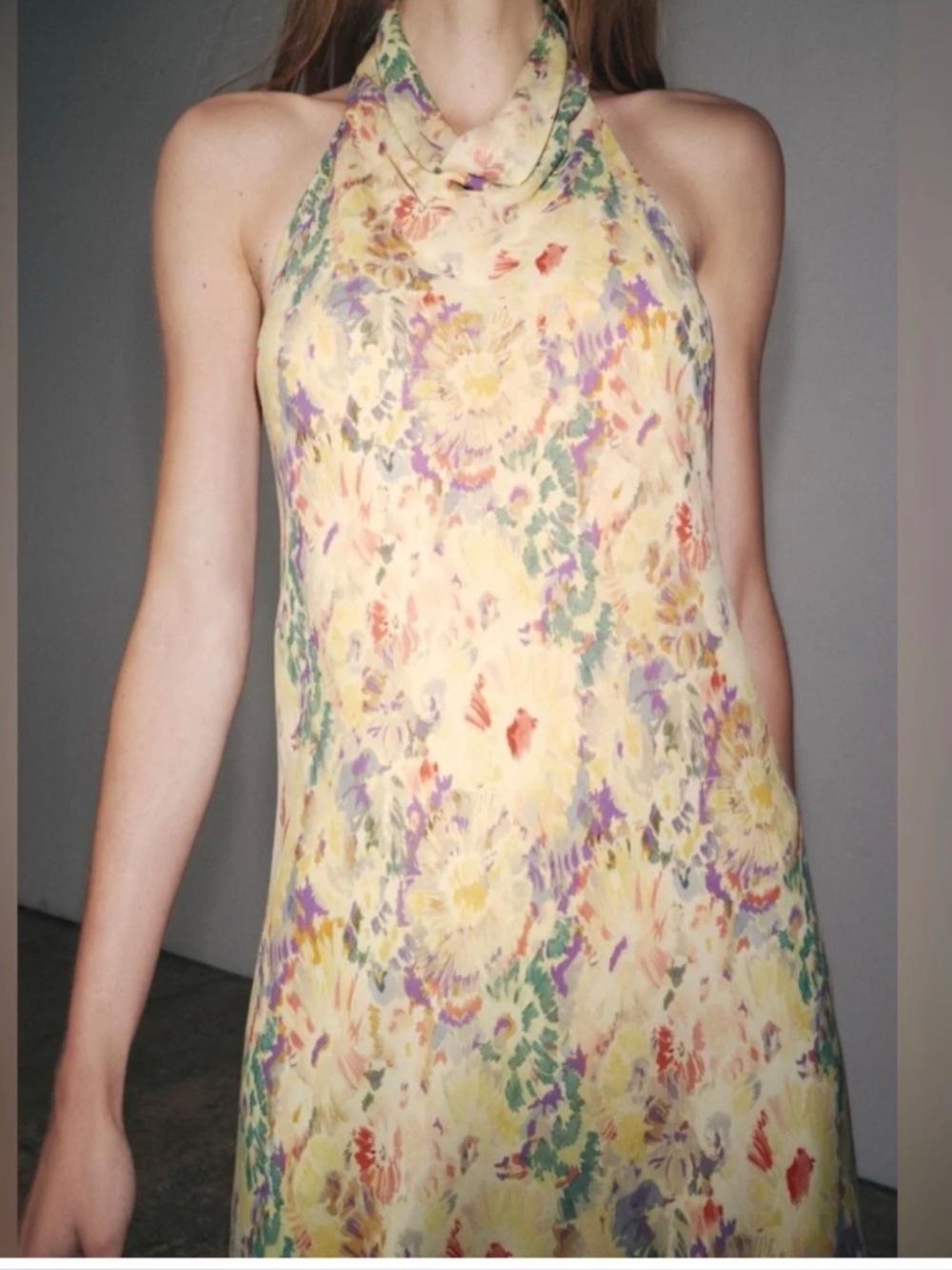 ZARA ZW Collection Floral Halter Maxi Dress Open Back Yellow NWT M - Picture 5 of 12